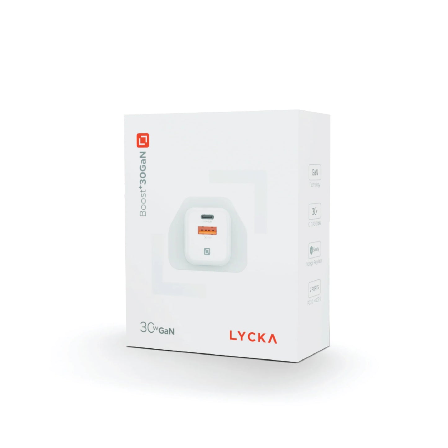 Lycka Boost 30W GaN Travel Adapter, 1 PD Type - C Port, 1 QC USB - A Port, Max 30W Output