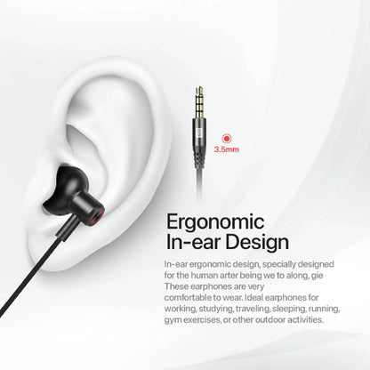 Lycka Wave Pro X0200 Wired Earphones, 3.5mm Audio Jack, Built-in Mic & Remote Control, HiFi Stereo Sound Earbuds (Black)